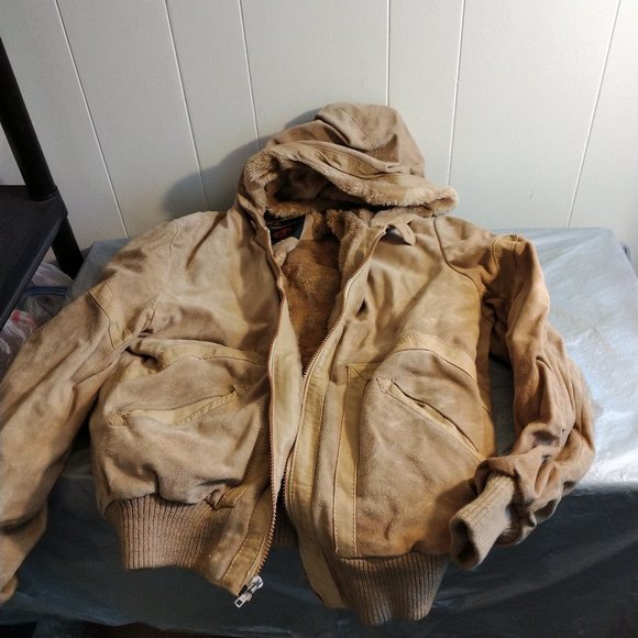Fantastic InternationalMens Brown Suede Leather Jacket 42 with Hood